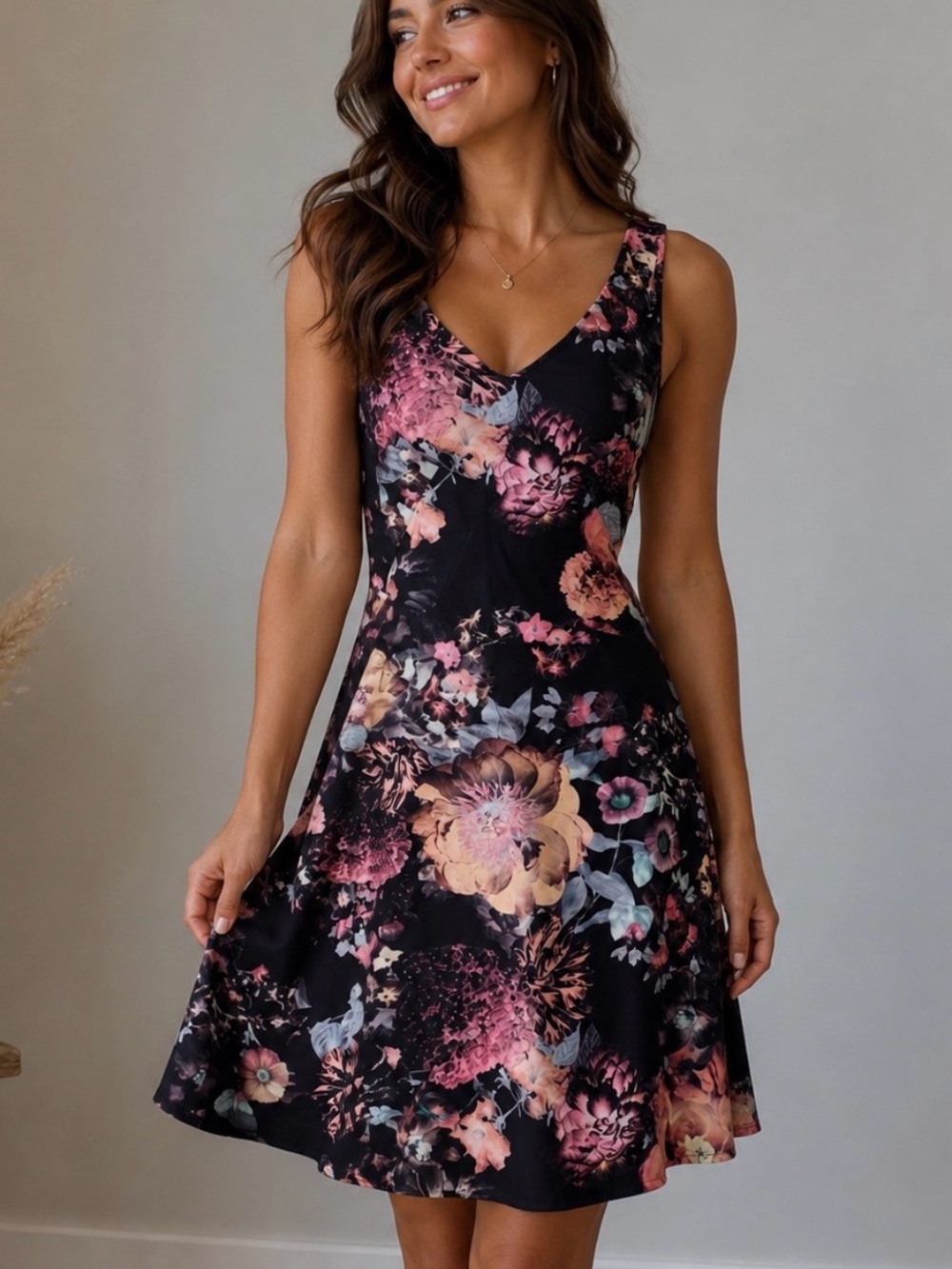 New w $249 Tags Kevin Hall Studio Black Purple Floral Slip Evening Dress Small 4